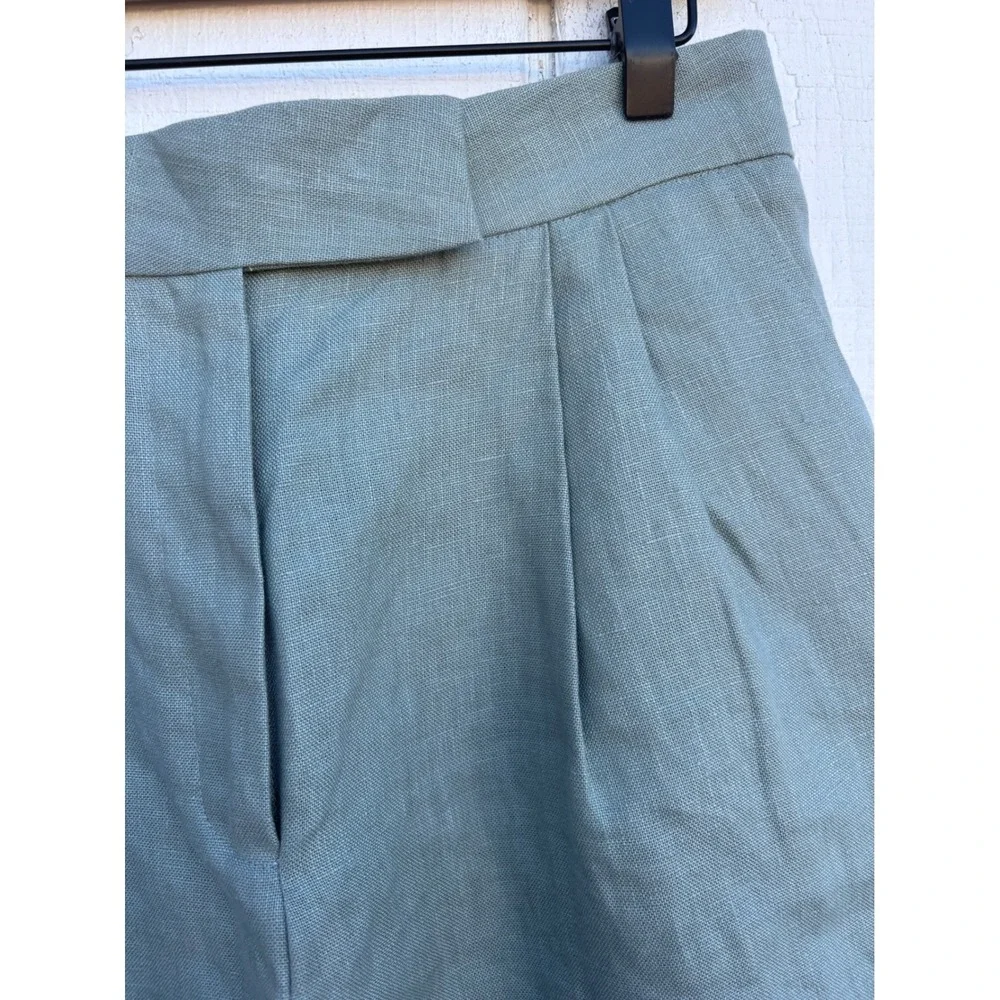 Dāl The Label Linen Wide Leg Pleated Sage Green High Rise Tailored Pants Sz‎ 8 - Picture 6 of 7